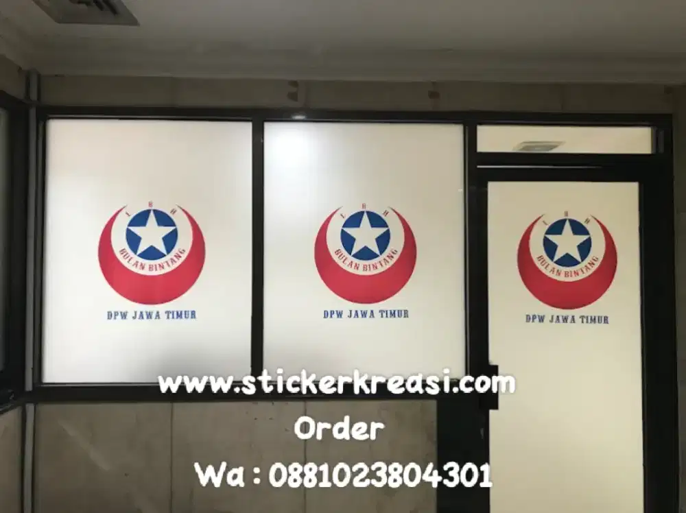 Sticker kaca es sunblast custom, printing dan cuttingan