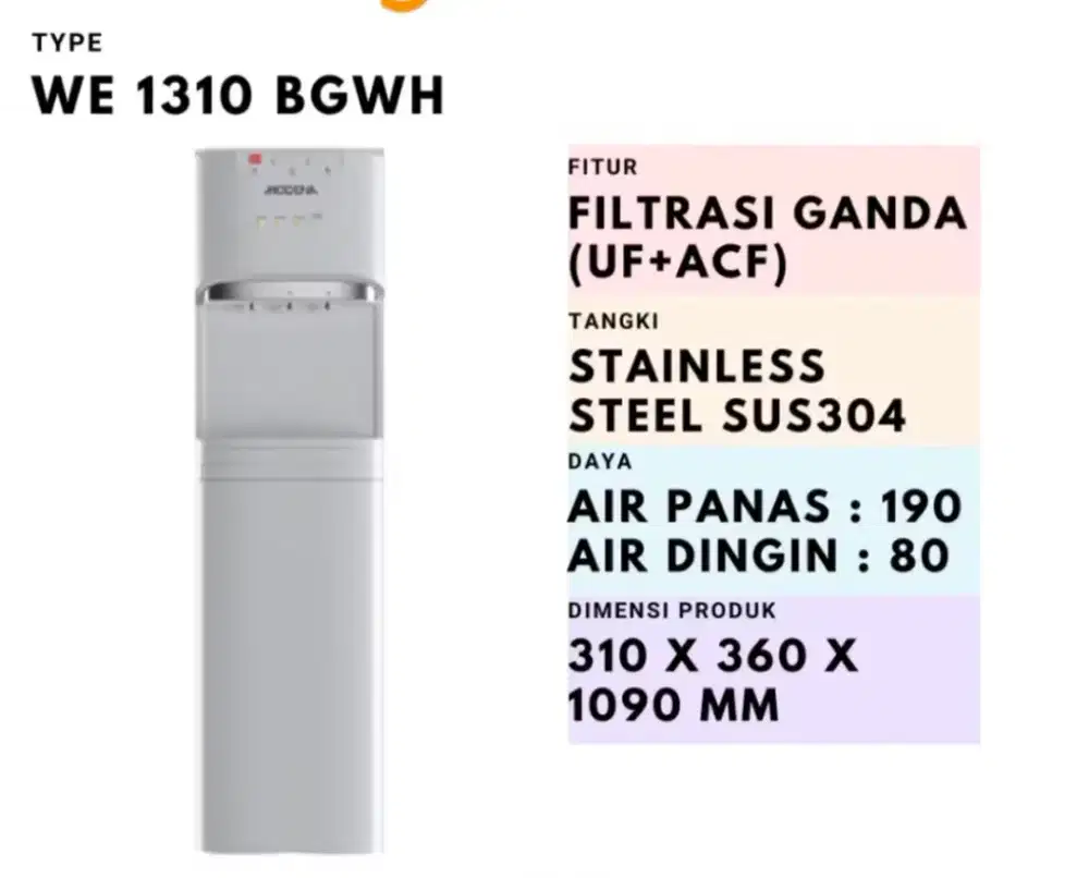MODENA WE 1310 BGWH dispenser galon bawah filtrasi ganda (UF+ACF)