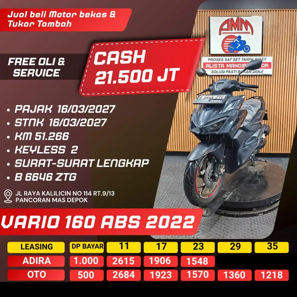 VARIO 160 ABS 2022 DP 500 PAJAK HIDUP REMOT 2 CASH / KREDIT ALISTA