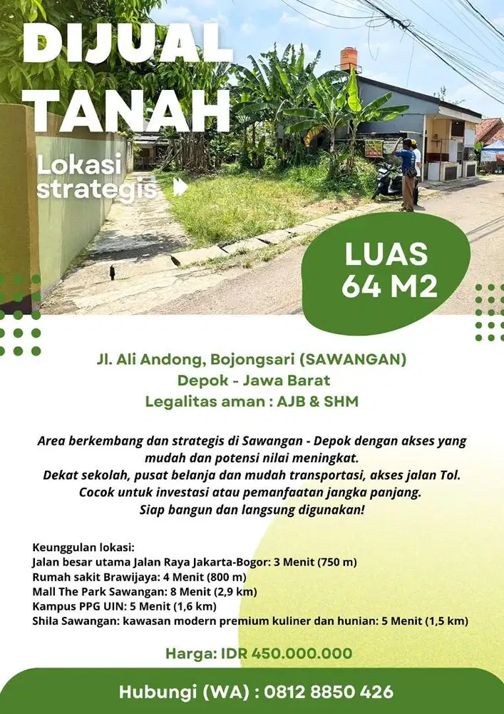 DIJUAL TANAH LOKASI STRATEGIS 64 M2 SAWANGAN