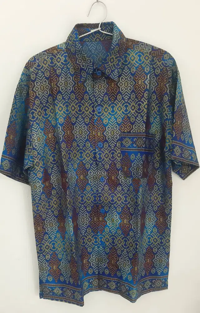 BATIK PRIA LENGAN PENDEK - MOTIF BIRU COKELAT KUNING
