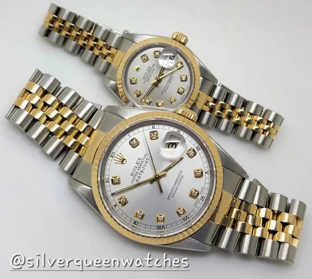 Rolex sepasang Silver Diamond Dial