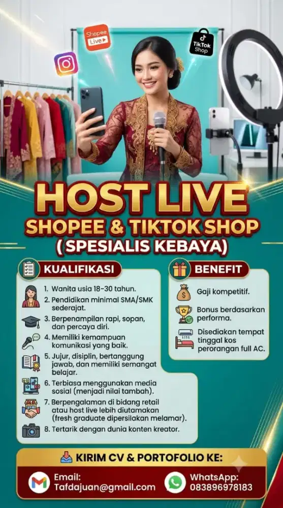 LOKER HOST LIVE MARKET PLACE SHOPEE DAN TIKTOK SHOP