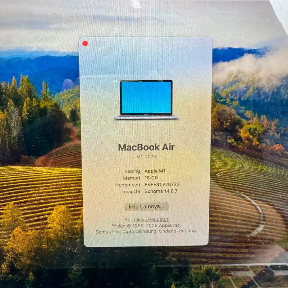 Macbook Air M1 Ram 16 Ssd 1 Tb Layar 13 inch Full set Space Grey buat