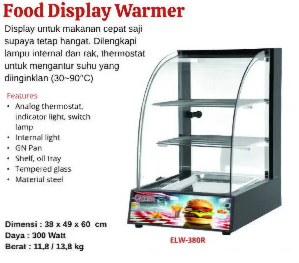Jual showcase warmer getra black elw 380R