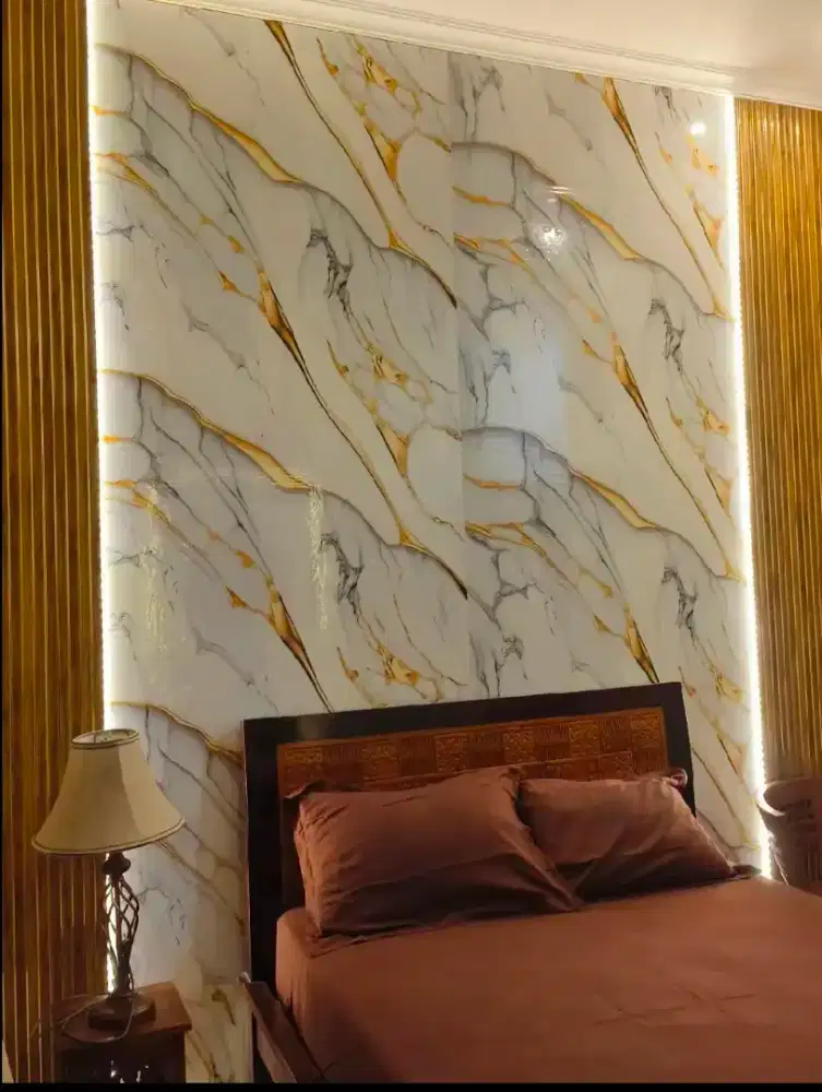 Pemasangan Wpc panel Kombinasi UV Board Marble