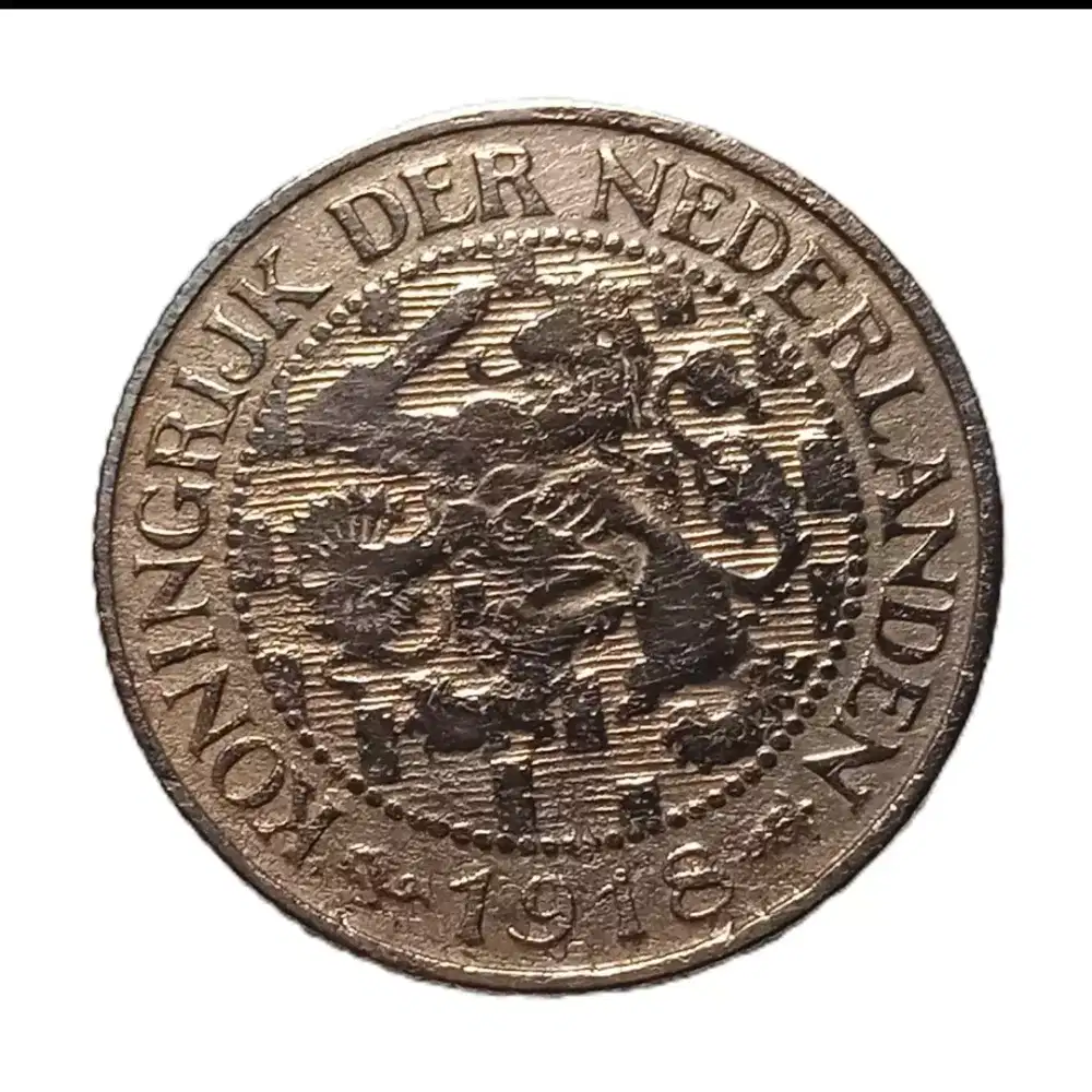 Koin Langka 1918 LION KONINGRIJK 1 CENT Gulden BELANDA ERA WIHELMINA