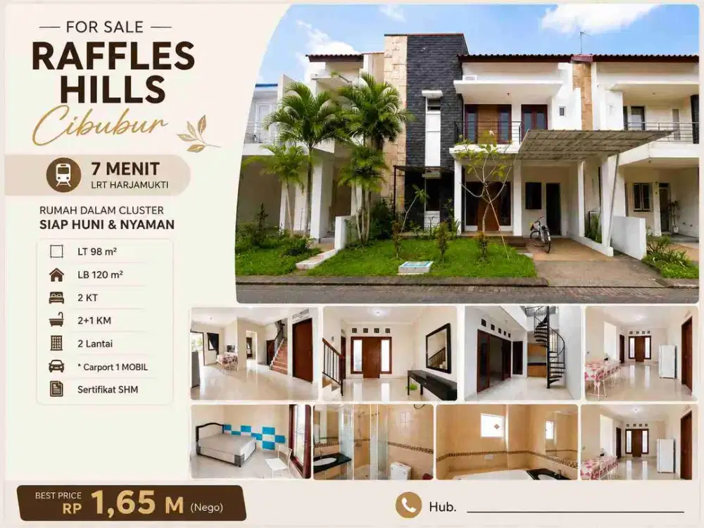 Rumah Cantik 7 menit Ke LRT harjamukti dalam perumahan Raffles Hills Cibubur