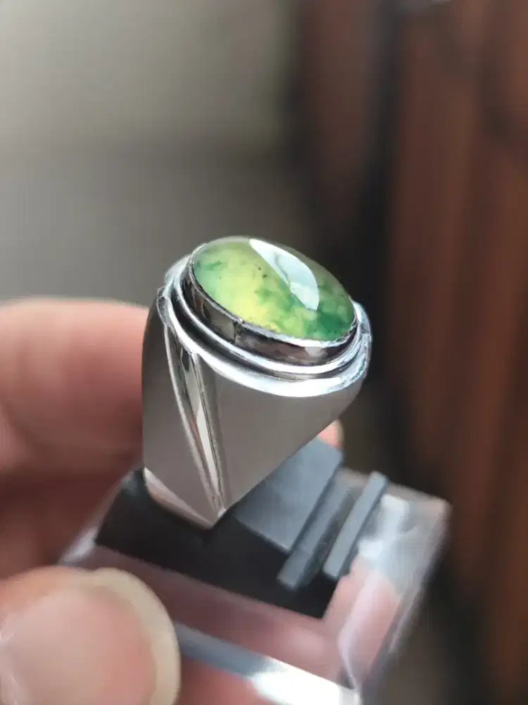 031 Idocrase lumut Aceh dim 14*8*7 ring monel dof SJ 7,5 (est)