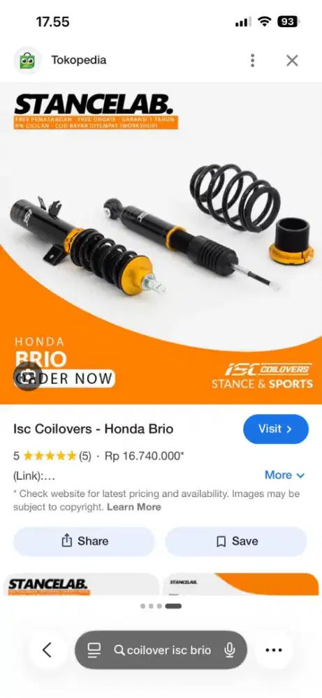 Isc coillover honda brio, original
