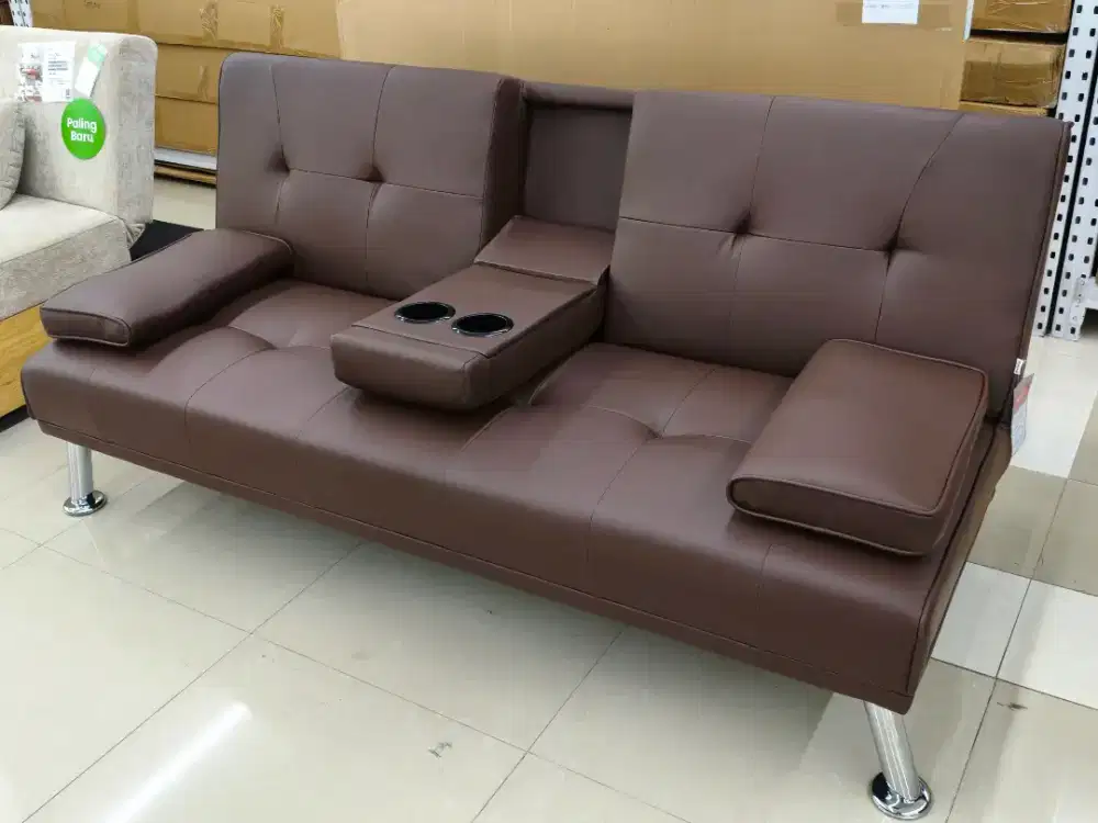 Selma Geni Sofa Bed Kulit dengan Console A5 – Cokelat