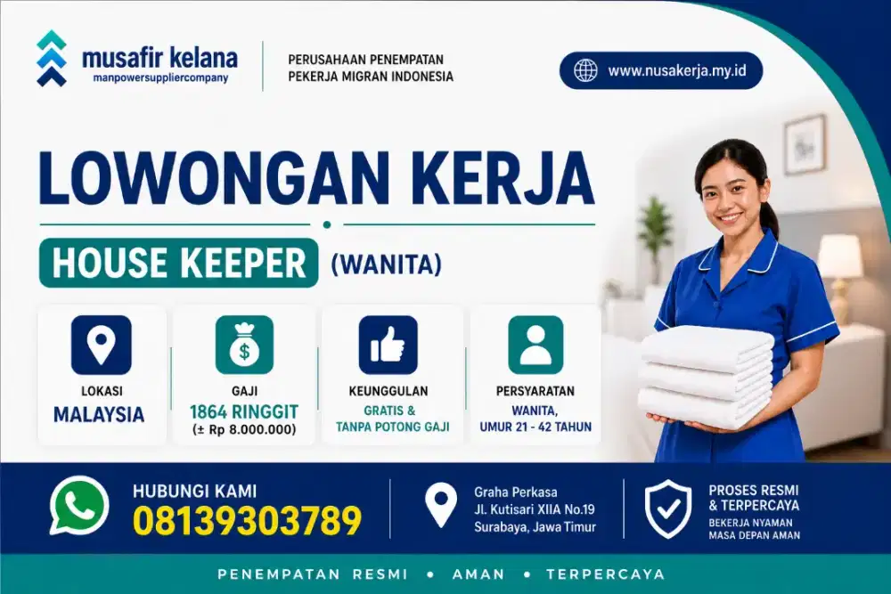Lowongan Kerja ke Malaysia Gaji Rp 8 jt / Bulan. Gratis Biaya . Loker.