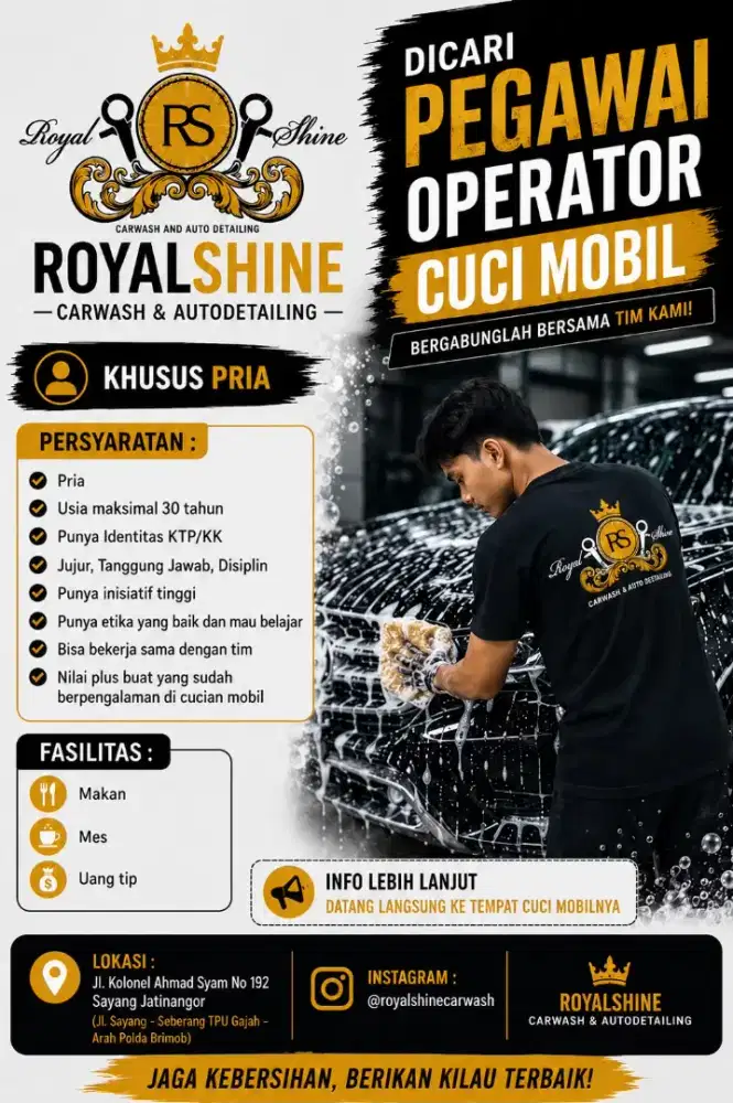 Dibutuhkan segera operator cuci di daerah jatinangor