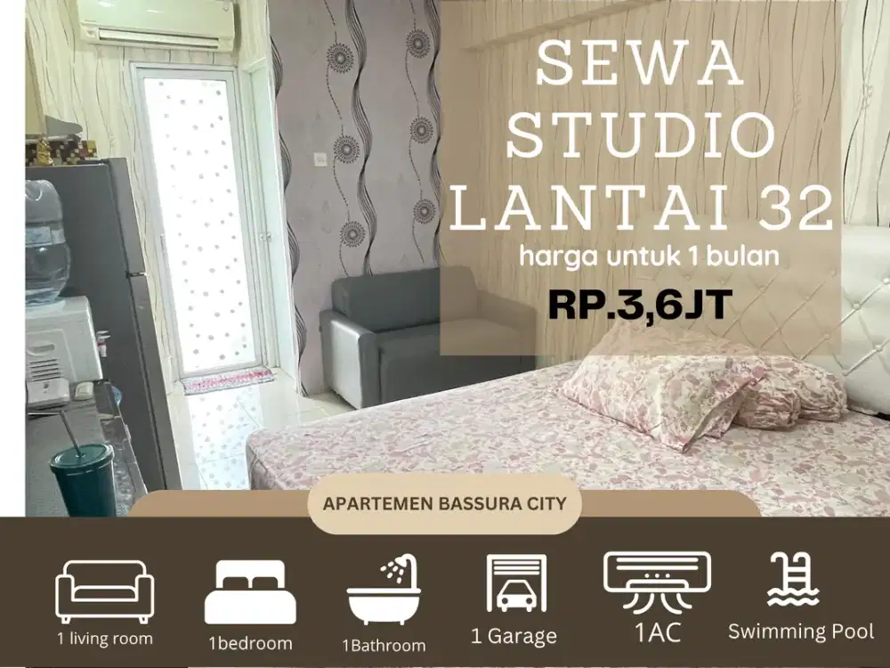 disewakan studio full furnished bulanan samping mall apartemen bassura city