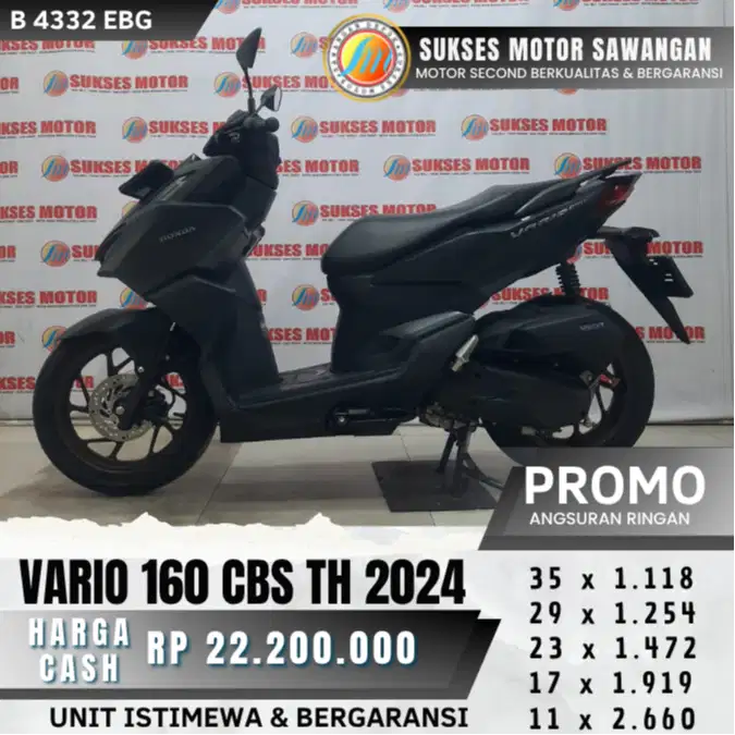 DP 700 RIBU HONDA VARIO 160 CBS TH 2024 HITAM UNIT MULUS BERGARANSI
