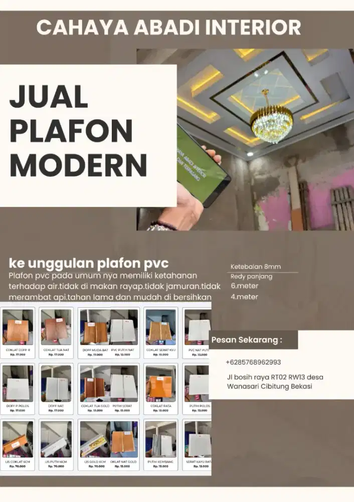Plafon pvc premium 8mm bahan