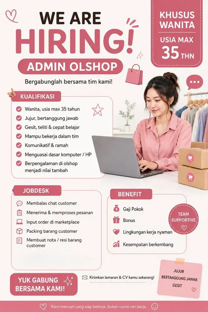 Lowongan Admin Online Shop Wanita Full Time
