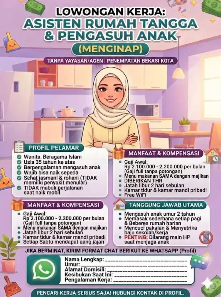 Lowongan ART Asisten RT & Pengasuh & Pembantu & Jaga / Momong Anak