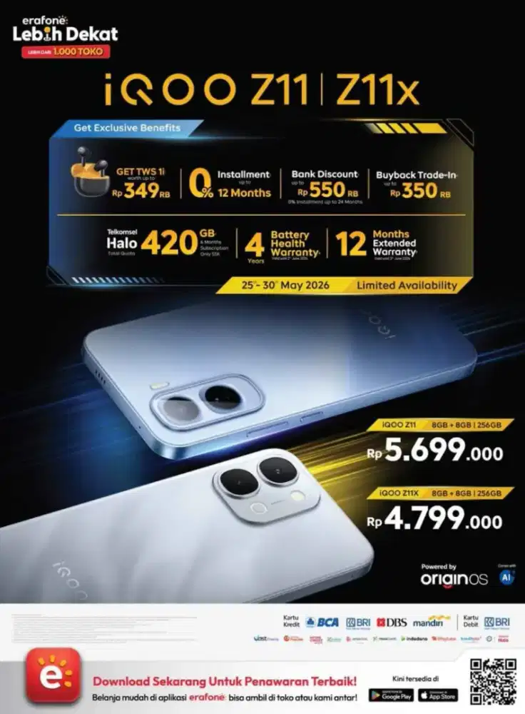 Iqoo Z11 series baterai 9.020mAh, free case, antigores