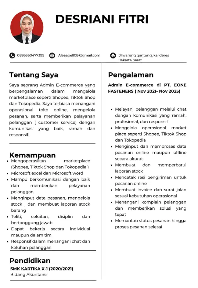 MENCARI PEKERJAAN BAGIAN ADMIN GUDANG/ADMIN MARKETPLACE