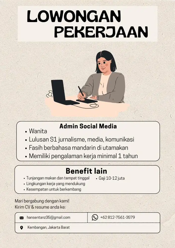 Dibutuhkan admin sosial media