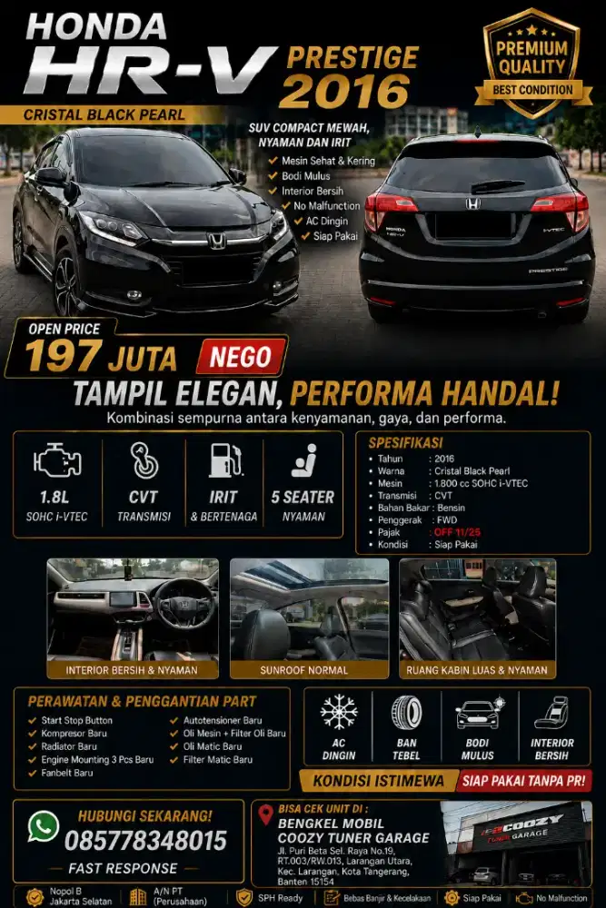Honda HR-V Prestige 2016, Cristal Black Pearl