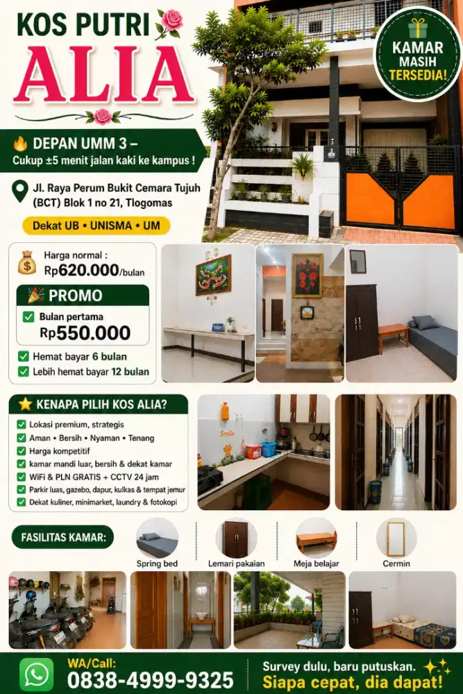 Kos putri Alia, dekat UMM Malang