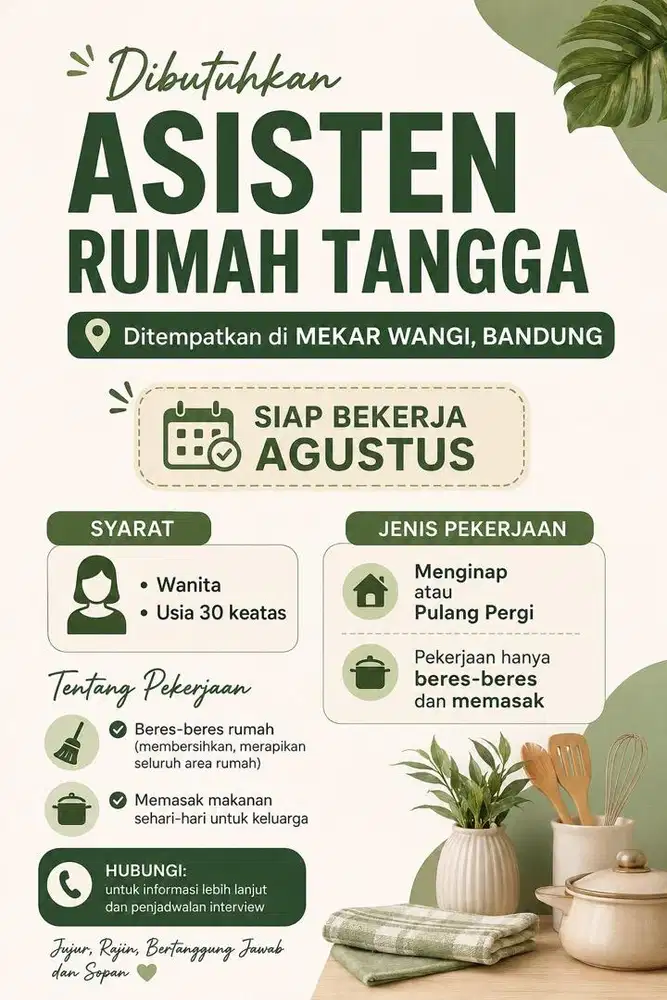 LOKER ASISTEN RUMAH TANGGA