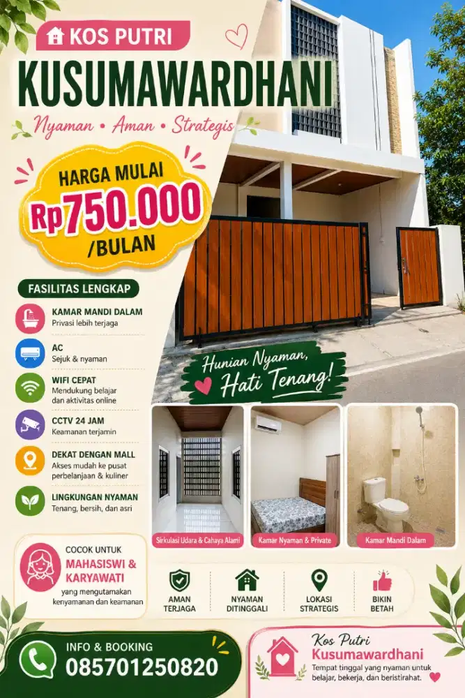 Terima kos khusus putri kusumawardani mijen