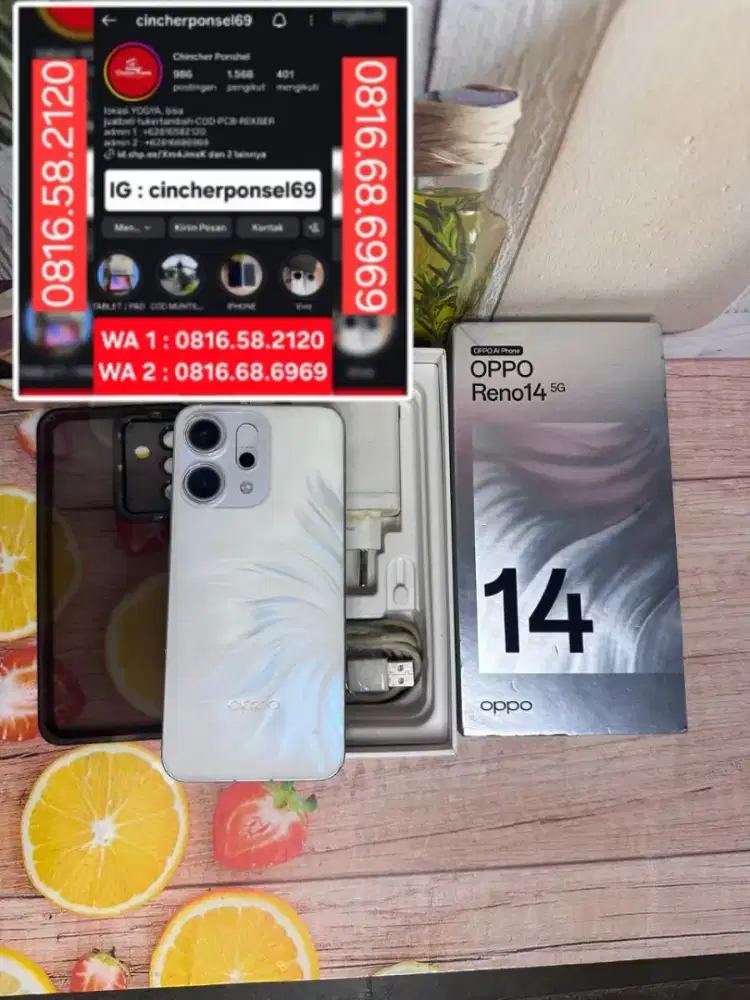 Jual hp Oppo Reno 14 5G 8/256 fullset original siap pakai garansi ON