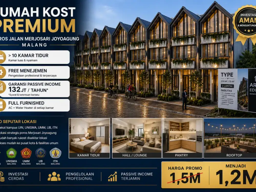 Dijual Rumah Kost Kota Malang 10 Kamar full furnish garannsi pendapatan 132Jt/th