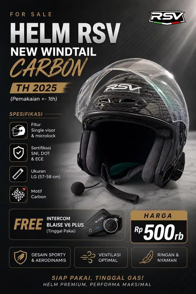 Helm RSV New Windtail Carbon TH 2025 + FREE Intercom Blaise V6 Plus