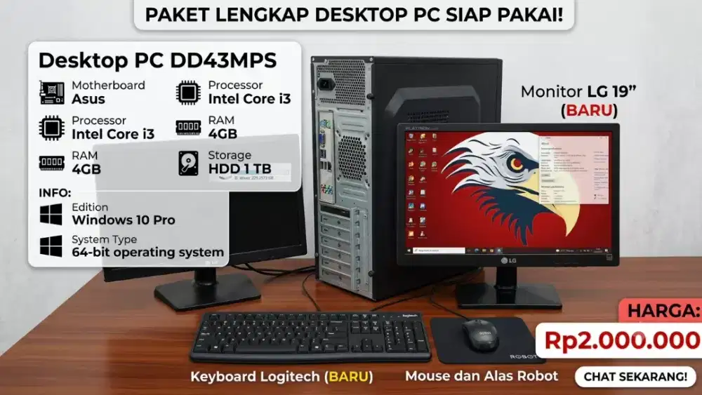 PC intel i3 RAM 4GB HDD 1 TB tinggal pakai