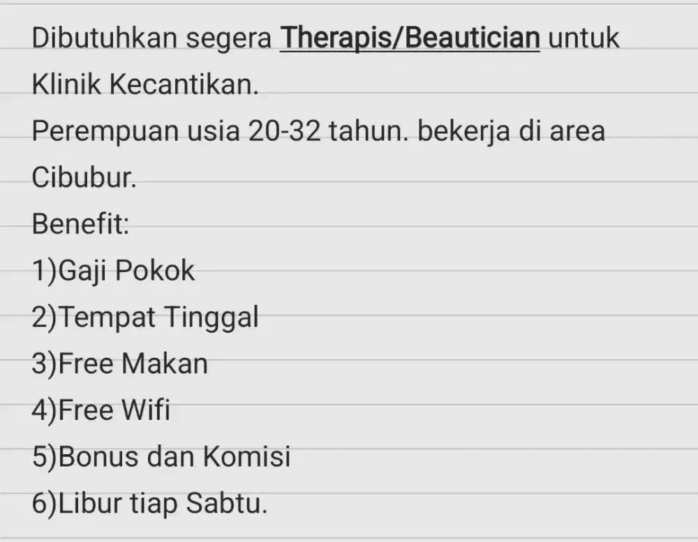 Lowongan Asisten Dokter Kecantikan
