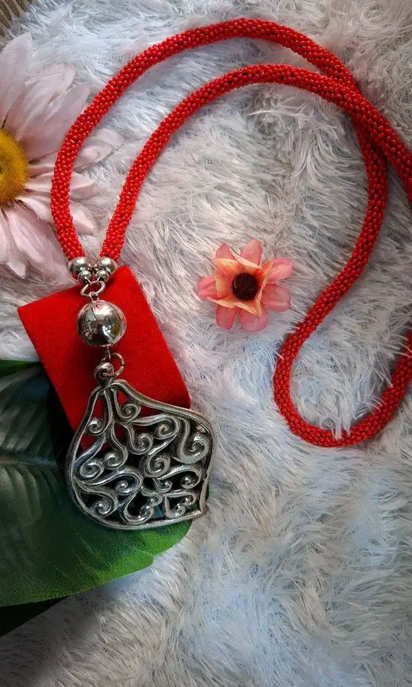 Vintage Red Seed Bead Statement Necklace - Ethnic Boho Style