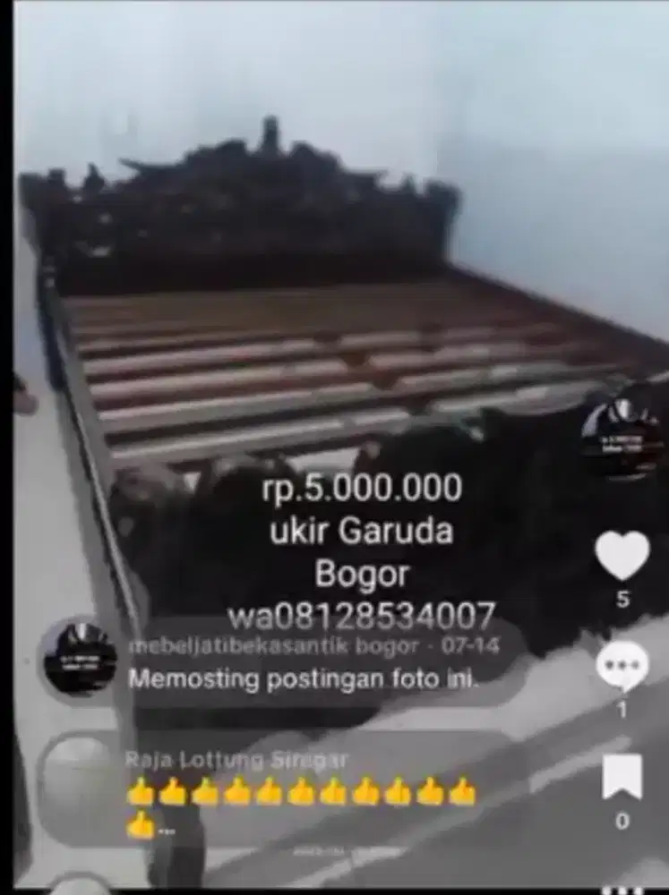 Dipan ukir antik jati Garuda tua tanpa kasur tempat tidur bekas