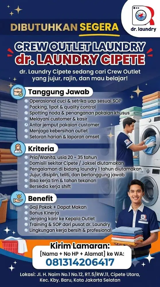 Dibutuhkan Karyawan Laundry - dr. Laundry Cipete - Bisa Langsung Kerja
