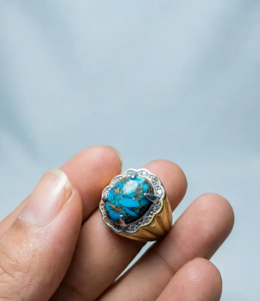 Batu Asli natural Pirus Persia Serat emas