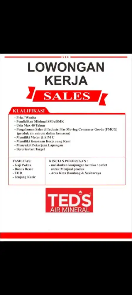 DIBUTUHKAN  SGR : 5 ORG SALES PRIA / WANITA