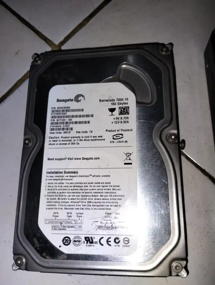 Dijual hardish 1TB  merk WD  dan 160 GB  merk seaget normal murah