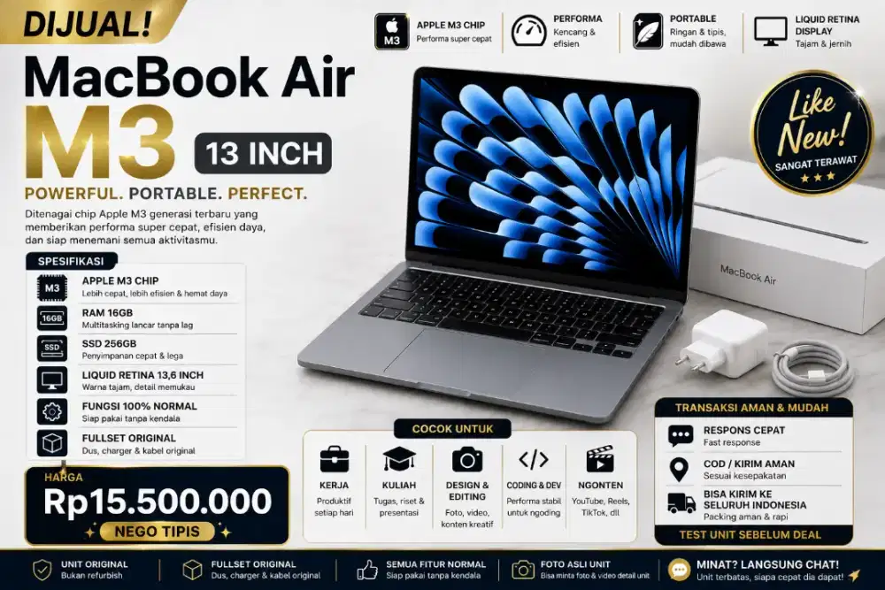 Dijual Cepat Macbook Air M3 16/256