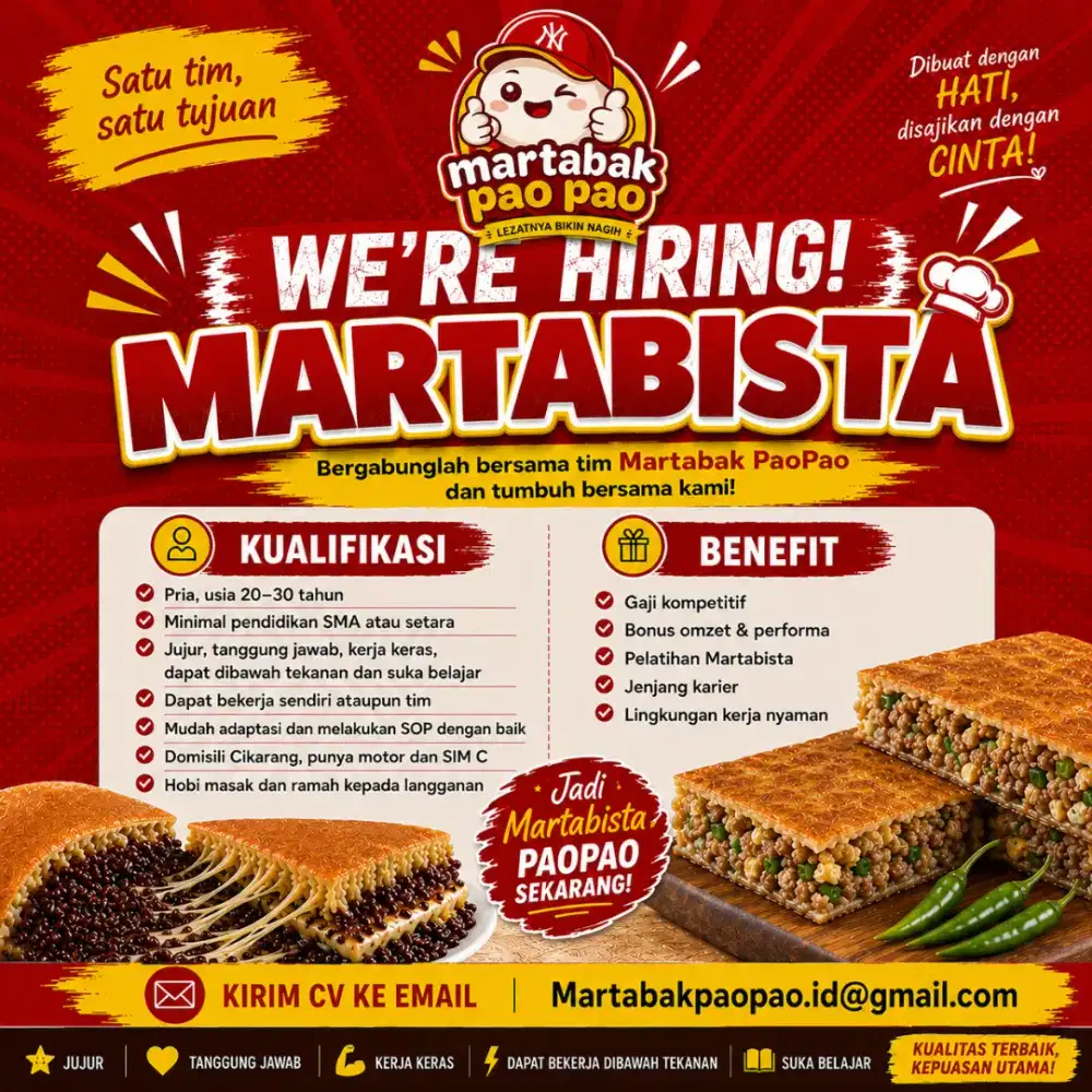 Barista / Koki / Karyawan Martabak Loker Cikarang Lowongan Kerja Pria