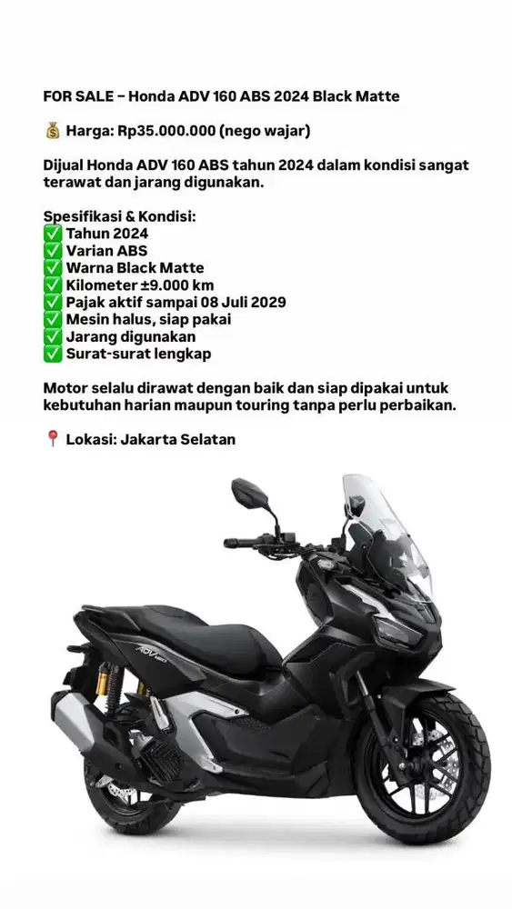 FOR SALE – Honda ADV 160 ABS 2024 Black Matte