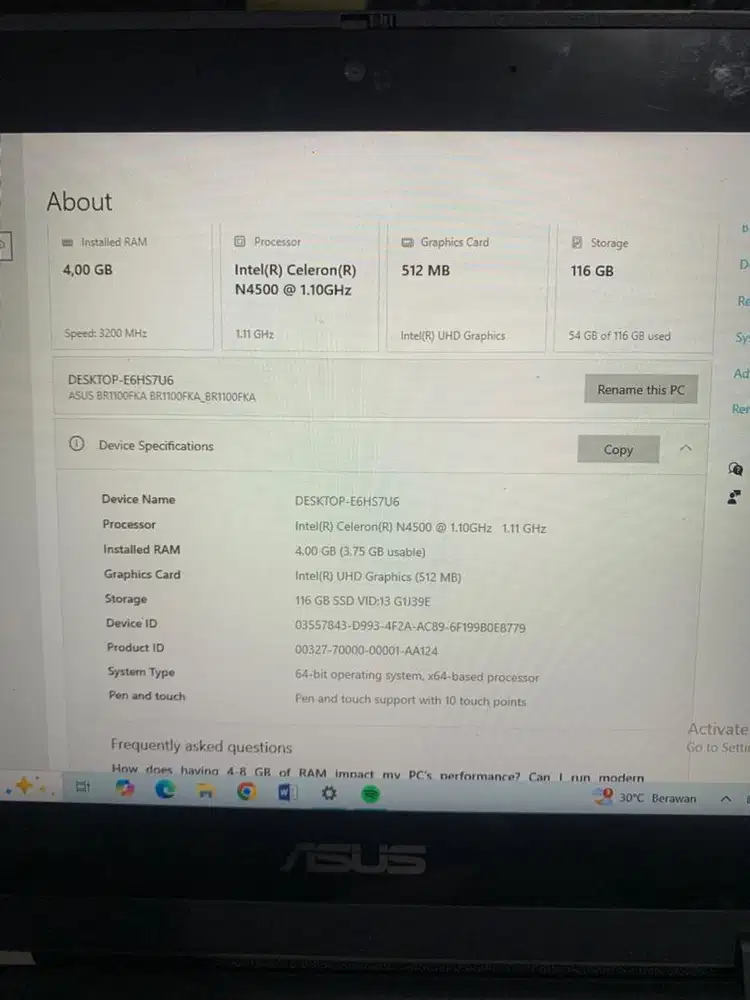 Laptop BR1100FKA bekas