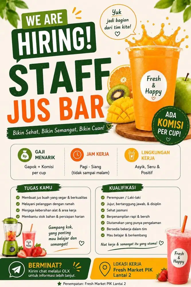 Dicari Karyawan Kios Jus Buah – Fresh Market PIK Lt. 2