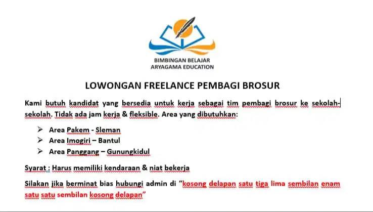 LOKER FREELANCE PEMBAGI BROSUR