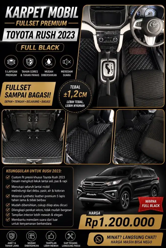 Karpet Mobil Fullset Toyota Rush 2023 Full Black Premium