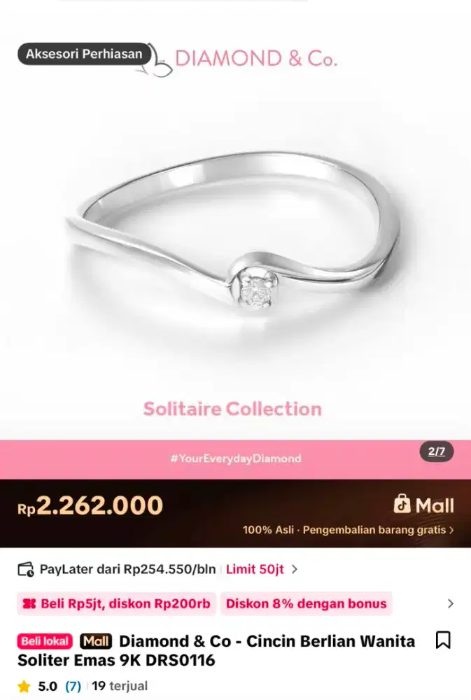 diamond&co cincin berlian wanita soliter emas 9k DRS0116