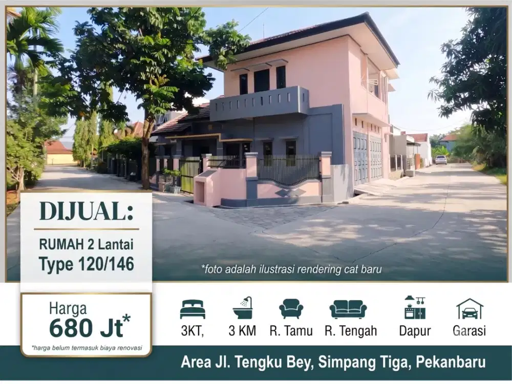 Ke Bandara SSQ II 8 menit, Rumah 2 Lantai di Area Tengku Bey
