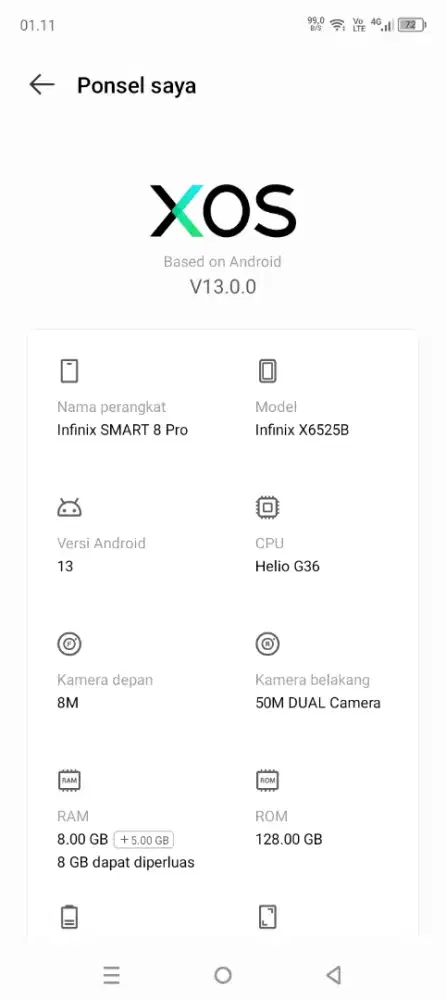 Infinix smart 8 pro, ram 8/128.